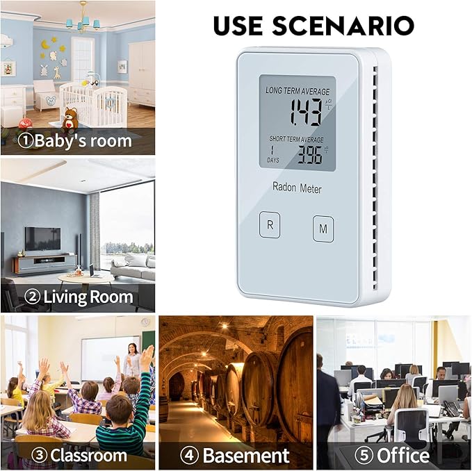 Funny Kitchen Home Radon Detector,Portable Radon Meter,Long and Short Term Monitor,Rechargeable Battery-Powered,Radon Test Kit