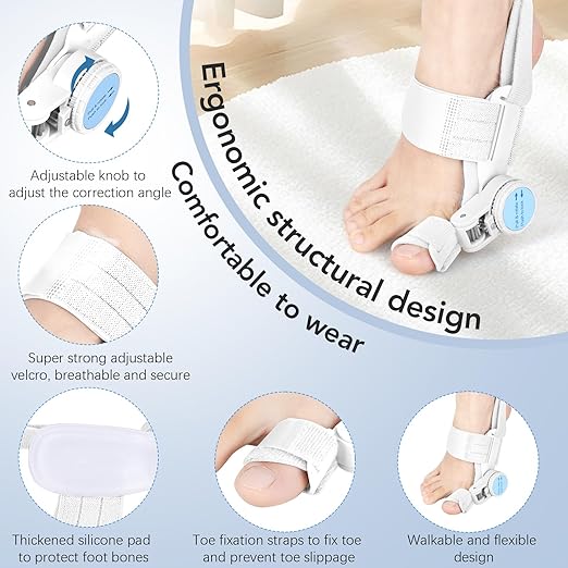 Bunion Corrector for Women Men: Big Toe Straightener Bunion Fix with Adjustable Knob-Orthopedic Bunions Splint Brace Toe Alignment Correction for Hallux Valgus Pain Relief Day/Night 1PCS (White)