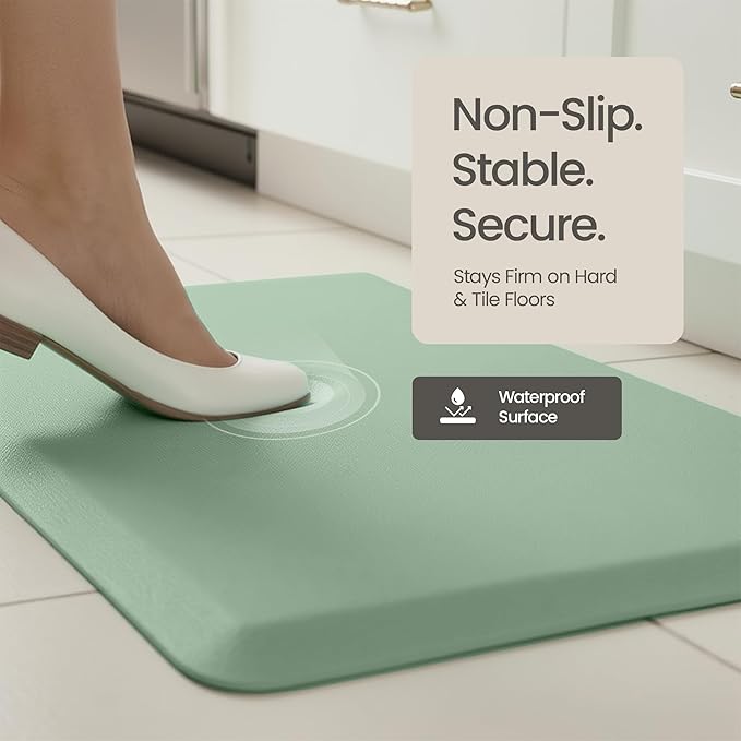 Anti Fatigue Kitchen Mats for Floor | Padded Kitchen Rugs | Non Slip, Cushioned Standing Desk Mat | Waterproof Floor Mat | 17.3" x 28" x 0.47" & 17.3" x 47.2" x 0.47", Mint Green, 2-Pack | More Décor