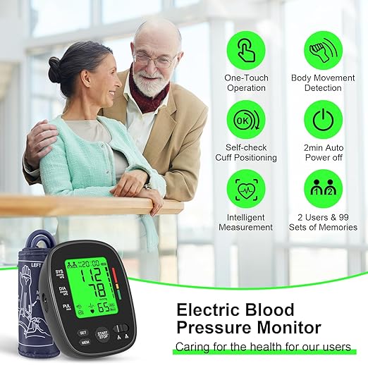 Blood Pressure Monitor Upper Arm: Automatic Blood Pressure Monitors for Home Use - Electric BP Machines Large Cuff 8.7"-16.5" Adjustable - LCD Digital Display 2 Users 99 Sets Memory