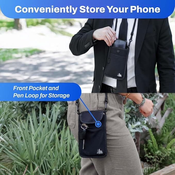 DefenderShield EMF Radiation Blocker Phone Pouch (Black) - Lightweight Radiation Blocker for Cell Phone with Crossbody Strap - EMF Shield with Extra Pocket (7.5 x 4 in)