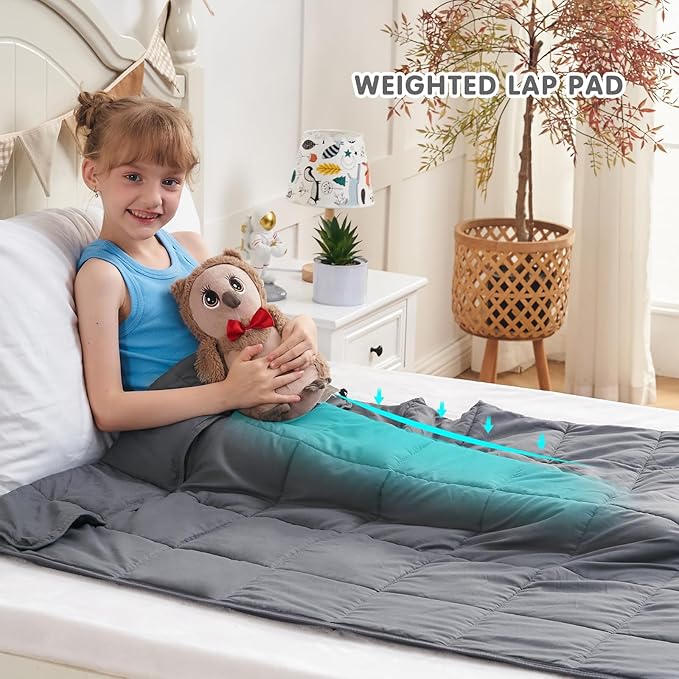 yescool Weighted Blanket 5 Pounds Cooling Weighted Lap Blanket, Grey Heavy Blanket for Sleeping, Weighted Throw Blanket Gifts for 40-60lbs, 36"x48"