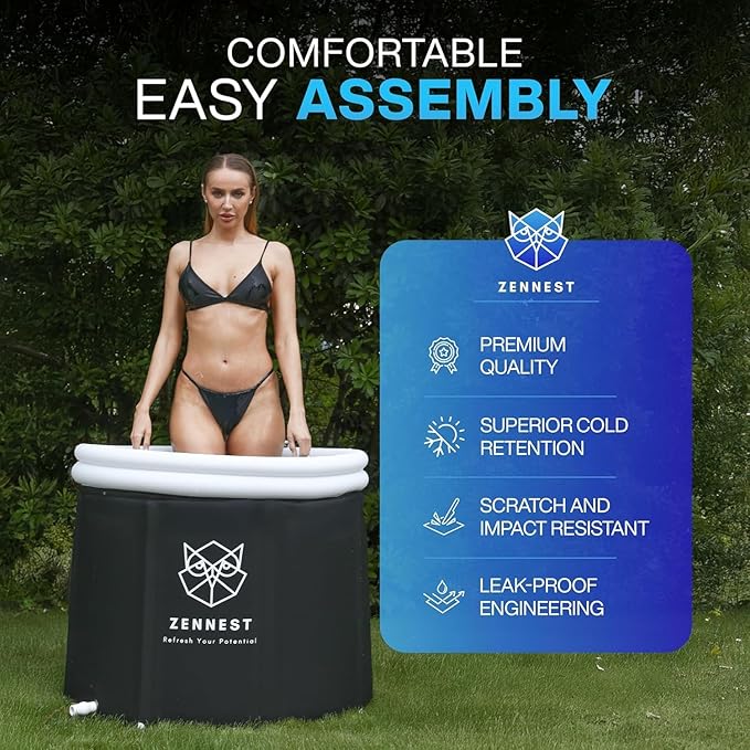 Patented Leak Guard Ice Bath Tub for Athletes – 90 Gal XL Cold Plunge Tub, 6-Layer Insulated Portable Bathtub for Adults, Air-Cavity Thermal Shield, 2-in-1 Hot & Cold, Outdoor/Indoor + eBook