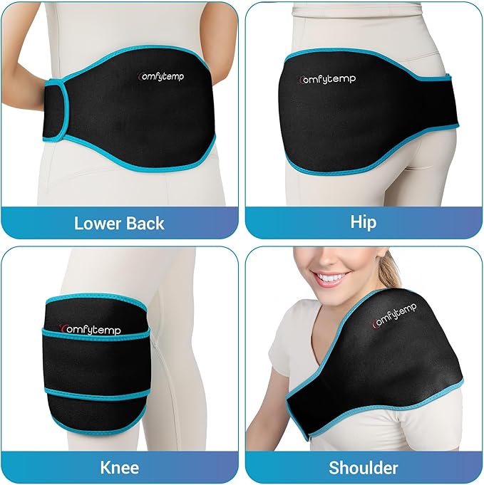 Comfytemp Back Ice Pack Brace, Lumbar Pain Relief Product for Sciatica Ease, 2 Pcs, Gel Lower Back Support Wrap Ice for Injuries Reusable, Hot Cold Compress for Lower Waist (Black)