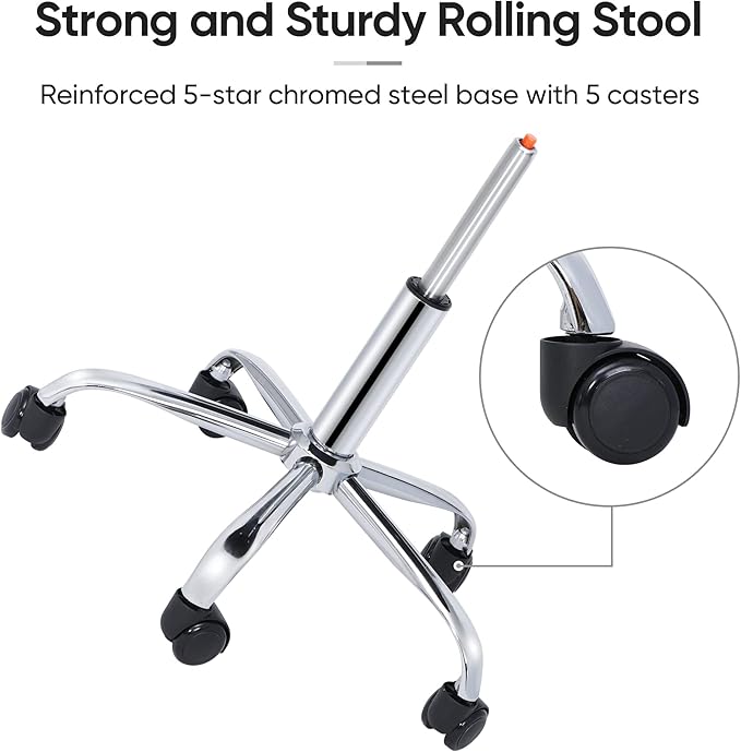 ZENY Round Rolling Stool with Wheels, Extra Thick 4.2 inch Cushion Drafting Office Stool Chair for Salon Spa Home Shop, Massage Tattoo Vanity Medical