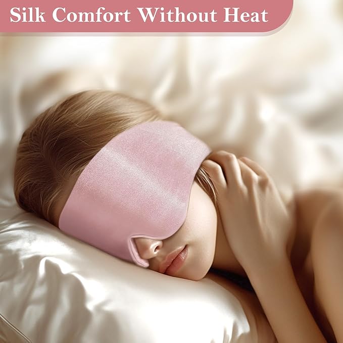 Silk Heated Eye Mask, USB Corded Electric Face Heating Pad for Sinus Pressure Relief, Warm Eye Compress for Dry Eyes, Stye and Tension Headache with 3 Temp Settings & 30-Min Auto Off, Champagne Pink