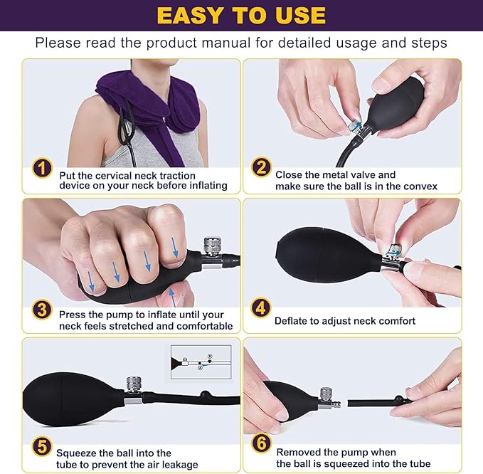 Neck Stretcher, Cervical Traction Device, Neck Traction Device, Cervical Neck Traction Device for Neck Pain Relief, Adjustable Inflatable Neck Brace, Neck Decompression Home Use (Purple)