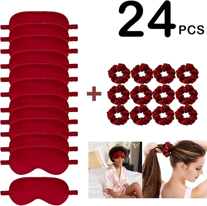 24Pcs Satin Eye Mask Silk Sleep Masks Silky Eyes Cover Blackout Blindfold Eyeshade Scrunchies Hair Ties Travel Wedding Gift