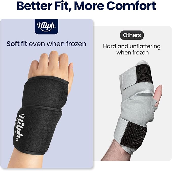 Hilph Wrist Ice Pack Wrap, Soft Gel Ice Pack for Wrist & Hand Pain Relief, Hot & Cold Compress for Carpal Tunnel, Mommy Wrist, Hand Injuries, Tendonitis, Arthritis, Surgery Recovery