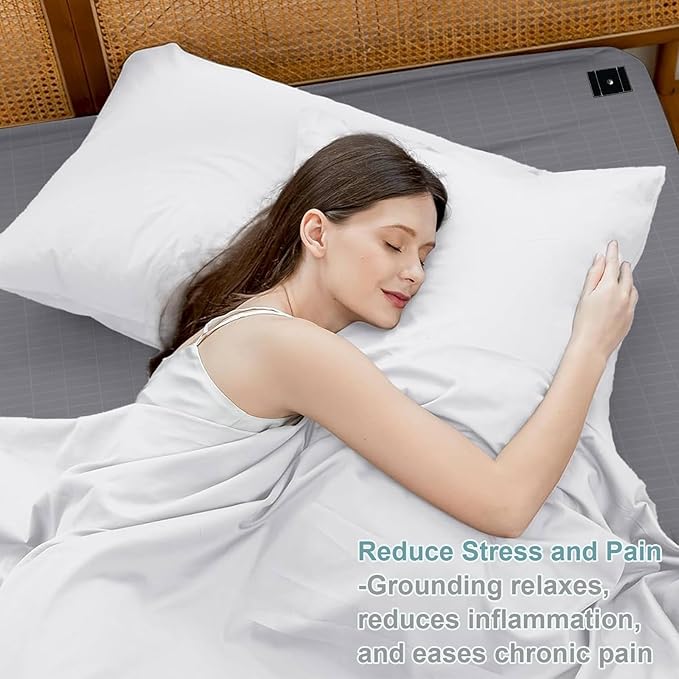 Grounding Sheets Twin Size, Grounding Fitted Sheet 39x75x15 in,10% Pure Silver Fiber, Grounded Bed Sheets for Improved Sleep & Wellness (Gray, Twin)