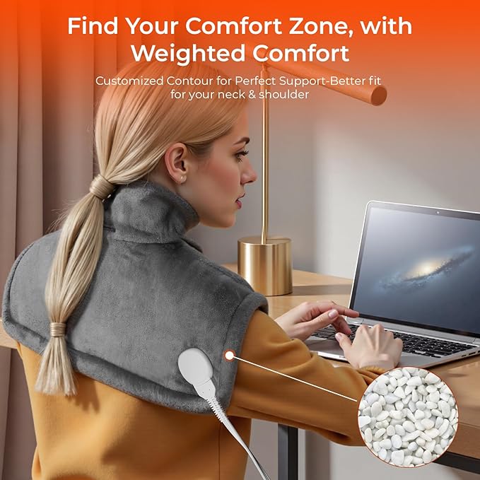 VAAGHANM Heating Pad: Electric Heat Pad for Neck & Shoulders & Back - Heated Wrap Weighted Instant Heating Pads-6 Heat Options & 6 Auto Timer Mode - Gift for Mom Women