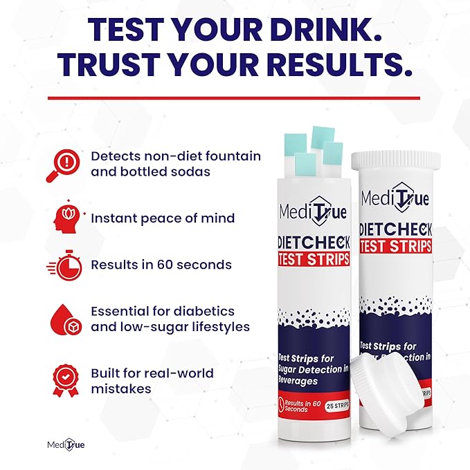 DietCheck – 50 Diet Soda Test Strips to Detect Non-Diet Soft Drinks – A Must-Have for Diabetics, Keto & Sugar-Free Diets – 50 Strips – Verify Your Diet Drink in Seconds