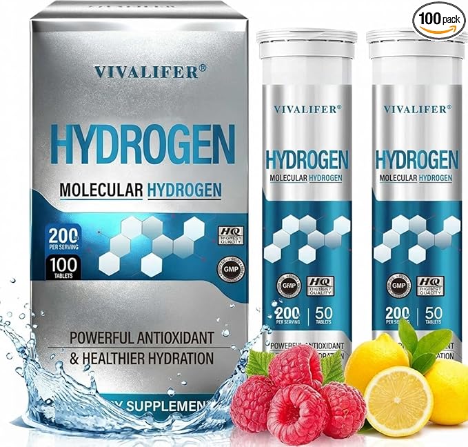 Hydrogen Water Tablets 100 Count (Lemon & Raspberry Flavor) - High PPM Molecular Hydrogen & Elemental Magnesium Supplement - Dissolvable H2 Generator for Energy, Muscle Recovery & Hydration
