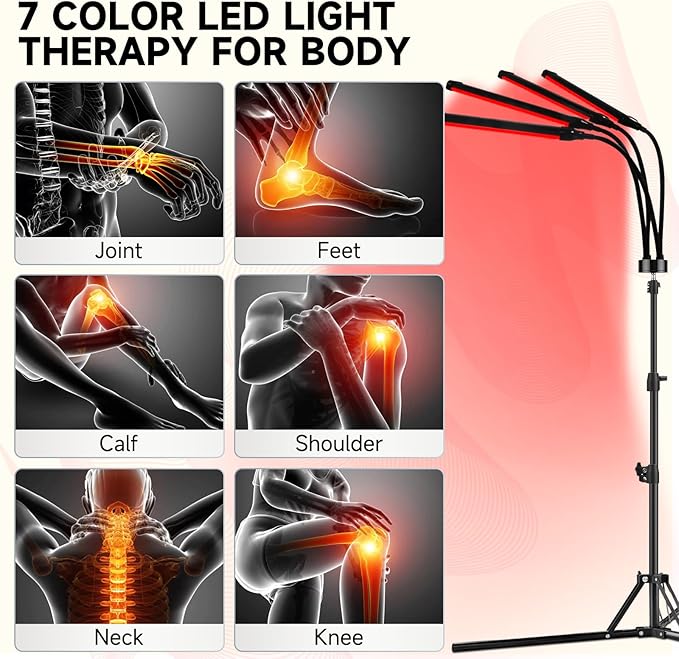 Shyineyou Red Light Therapy for Body, 7 Colors LED Red Light Therapy Lamp with Base Timer, Deep 7 Color Therapy Device for Face, Leg, Knee, Back（7 Color）