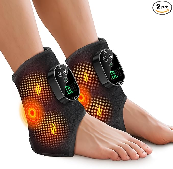 2PCS Cordless Foot Massager for Neuropathy, Foot and Ankle Massager for Pain Relief, 3000mAh Rechargeable Ankle Heating Pad with Massage for Circulation, Black