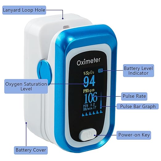Blood Oxygen Saturation Monitor Fingertip Pulse Oximeter Blood Oxygen Monitor Fingertip Including Battery and Lanyard Suitable for Both Adults and Children-
