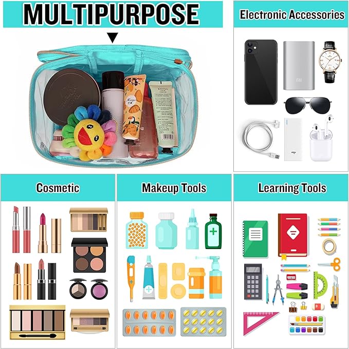 Chenille Letter Clear Makeup Bag DRUGS Pouch, Preppy Cute Small Meds Travel Bag Zipper with Handle, Transparent PVC & Nylon Waterproof Glitter Cosmetic Handbag Toiletry Storage for Women(DRUGS-Green)