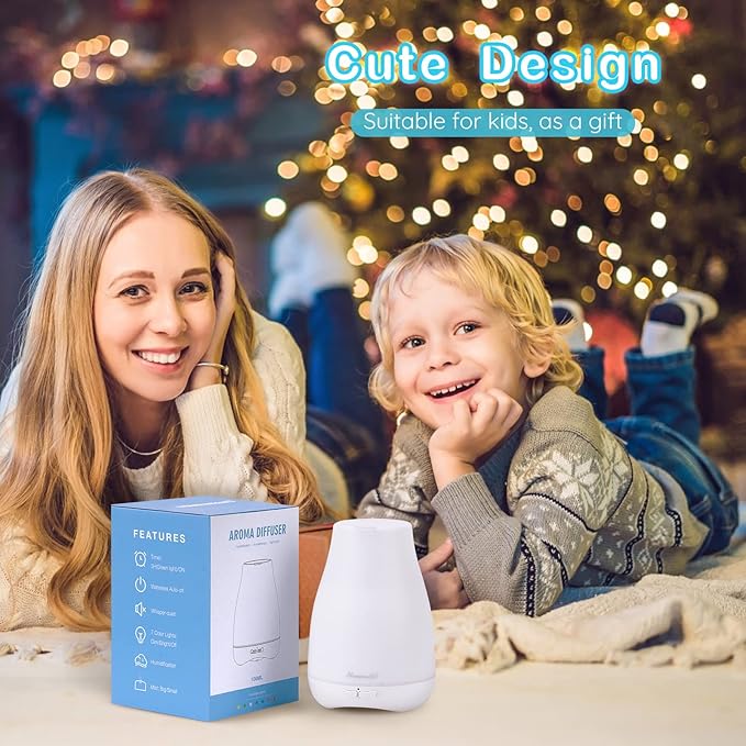Homeweeks Diffusers, 100ml Colorful Essential Oil Diffuser with Adjustable Mist Mode, Auto Off Aroma for Bedroom/Office/Trip (100 ML 1 Pack)