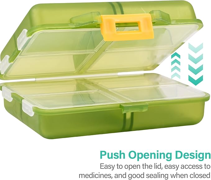Travel Pill Organizer Small 8 Grid Compartments Pill Holder Box - Portable Medicine Container Case - Daily Weekly Medication Organizer