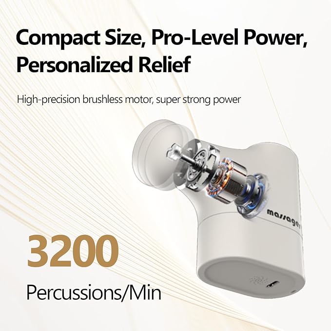 Mini Massage Gun, Portable Deep Tissue Muscle Massager with 4 Heads, Adjustable Speed & Pressure, Quiet Powerful Motor, Rechargeable Handheld Percussion Massager for Neck, Shoulder, Back & Legs Gray