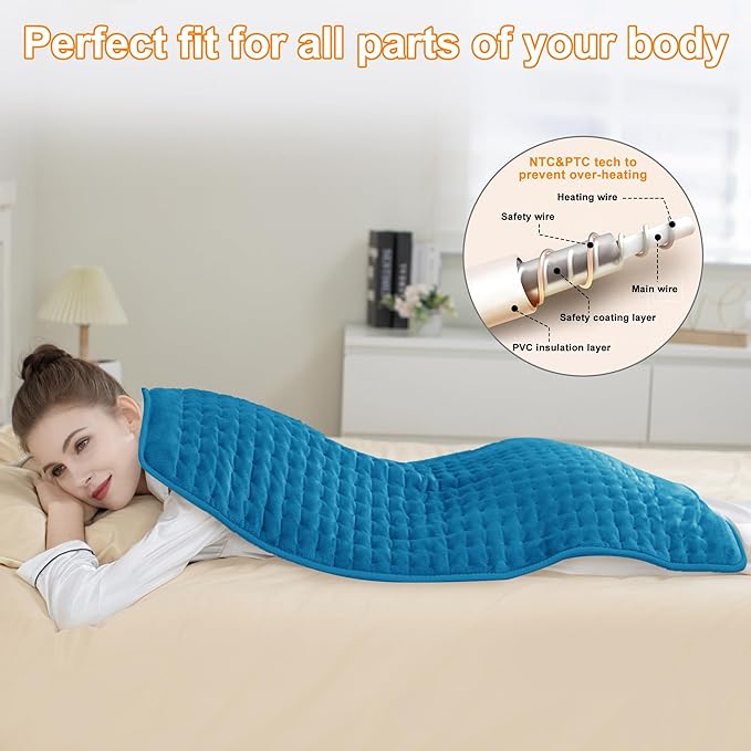 Deepsoon Heating Pad,Electric Heating Pads for Back,Neck,Abdomen,Moist Heating Pad for Shoulder,Knee,Arms,Legs,Dry/Moist Heat & Auto Shut Off,Christmas Gifts for Men and Women,Blue,40x20 Inch