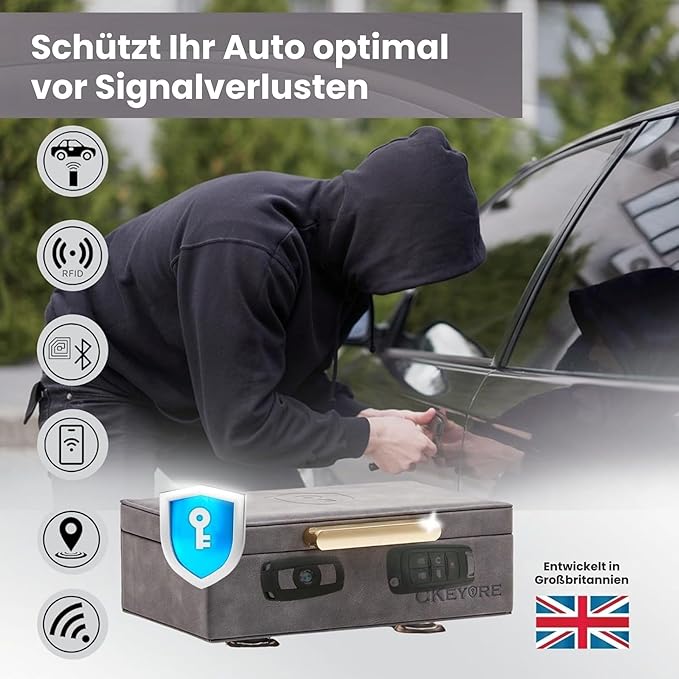 CKEYURE Key Box | Faraday Box for Car Keys | Car Key Signal Blocker Box | RFID Key Box | Key Holder | Key Safe | Signal blocking key box for car security | One Hand Operation (Dark Grey)