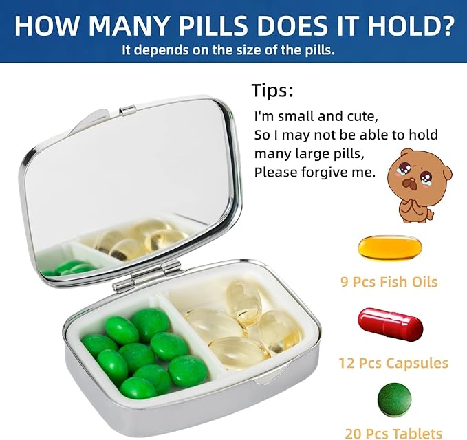 Pill Organizer Travel,Square Small Metal Pill Box Case,Compact Medicine Vitamin Container,Portable Pill Holder Bottle for Women(Pink)