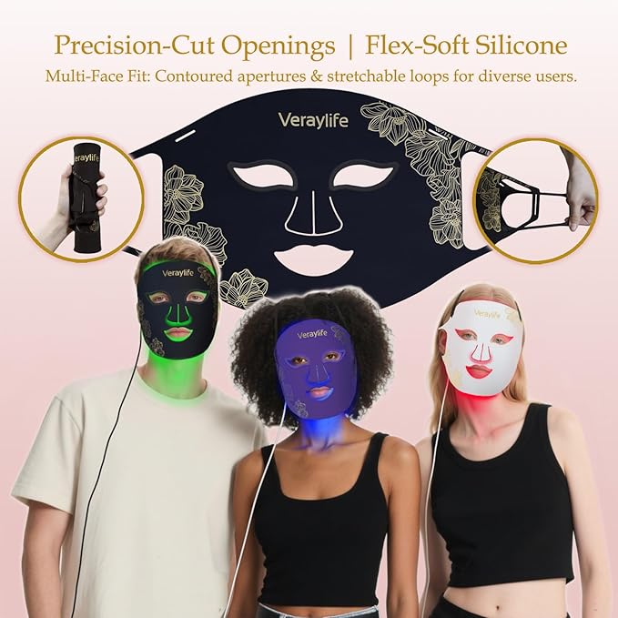 Red Light Therapy for Face, LED Facial Mask, Skin Care Light with Near Infrared 850nm & Adjustable Blue Light, Portable Home Device with 7 Colors & 8 Modes, 432 Beads Pro LEDs (Black-F)