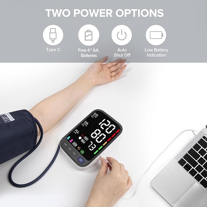 WAJ Automatic Upper Arm Blood Pressure Monitor for Home Use, 6.4 Inch LED Backlit Display, 8.6"-16.5" Adjustable Cuff, 2x120 Reading Memory, Accurate BP Machine with Hypertension Indicator, White