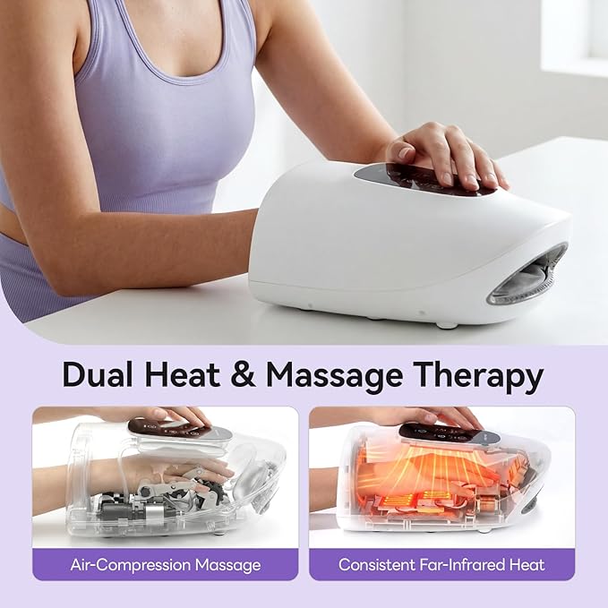 vrenmol Air Compression Hand Massager with Heat: Wrist Heating Electric Hand Massager, 3 Modes Dual-Effect Massage Tools 5 Temperature 5 Intensities Rechargeable Home Gift for Women Men