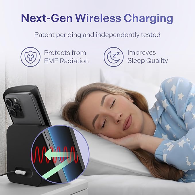 Elvy Fast Qi Wireless Charger for Cell Phones - Designed with EMF Management Technology for Enhanced Charging, Advanced Environmental Shielding (Black)
