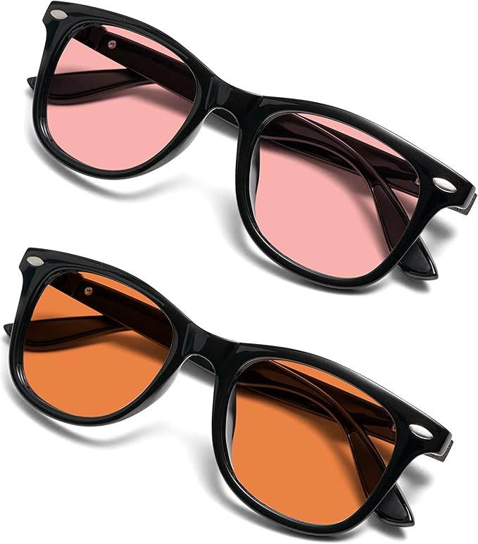 BRADDELL FL-41 Rose & FL-60 Wayfarer Blue Light Glasses for Migraine Light Sensitivity, Fluorescent LED Lighting & Concussion