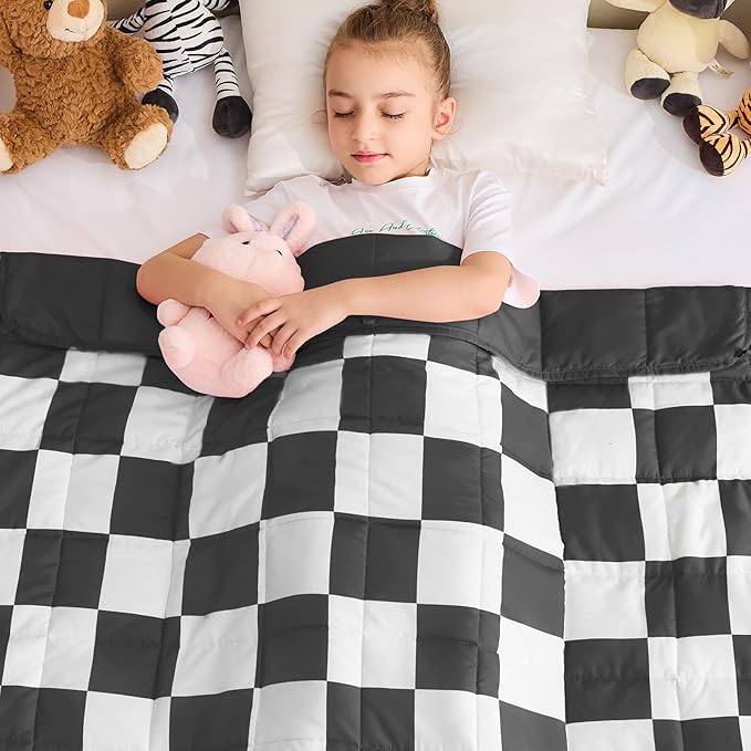 yescool Black Checkered Weighted Blanket 5 Pounds Plaid Weighted Throw Blanket, Heavy Blanket for Sleeping, Tartan Bed Blanket Gifts for 40-60lbs, 36"x48"