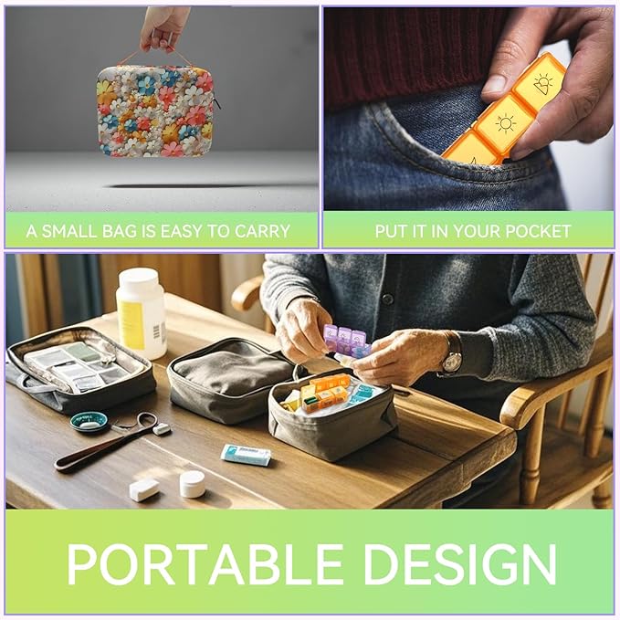 31-Day Monthly Pill Organizer with 3 Daily Compartments, Travel Medication Box with Pill Cutter, AM PM Storage Case (Flower Cluster 31-Day Drug Storage Box)