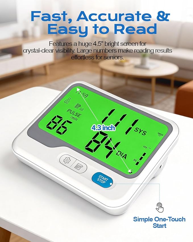 Blood Pressure Monitor for Home Use, Automatic Upper Arm Blood Pressure Machine with Adjustable 8.7"-16.5" Cuff, Large 4.3" Backlit Display, 2 Users x 99 Memory