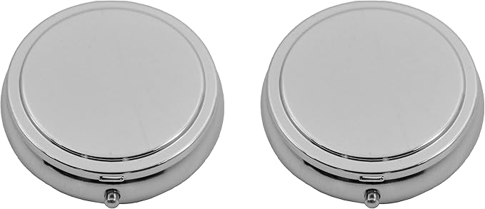 Set of 2 Circular Triple-Compartment Pocket Purse Pill Box & Organizer with Insert (Silver Flat Top - Engravable)