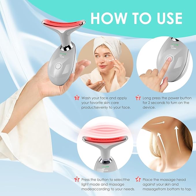 Facial Massager Face and Neck, Face 𝖲 culpting Wand with 7 Color Red (Grey)