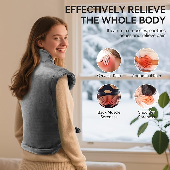 Qoosea Electric Heating Pad for Neck and Shoulders Back Relaxing with Automatic Shut-Off 23"x33" Electric Heating Pad with 9 Heat Levels 3 Timing Settings Gray