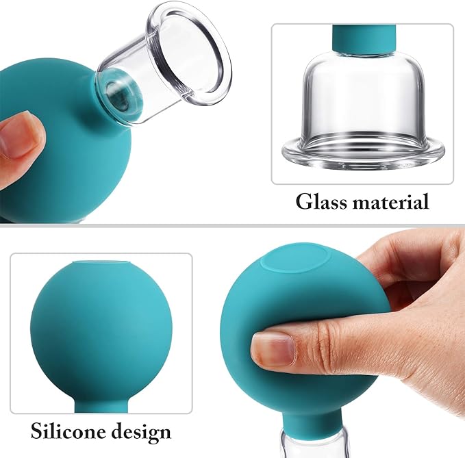 Nuanchu 2 Pieces Facial Cupping Set, Glass Cupping Cups Glass Silicone Cups Vacuum Suction for Face Skin Back Shoulder Muscle(1 Inch and 0.4 Inch Diameter,Green)