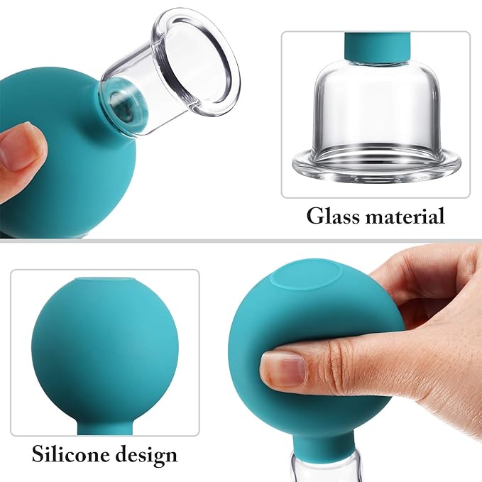 Nuanchu Facial Cupping Cup Glass Face Cup Silicone Cupping Massage Vacuum Suction Mug for Body Face Leg Arm Back Shoulder Muscle and Joint(Green,0.65 Inch Diameter)