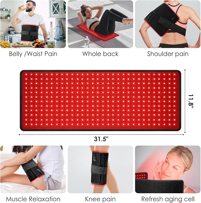 Red Light Therapy for Body, 31.5" x 11.8" Infrared Light Therapy Belt Wrap with Timer for Back Shoulder Waist Knee Pain Relief, 660nm & 850nm Home Red Light Therapy Pad, Improve Inflammation