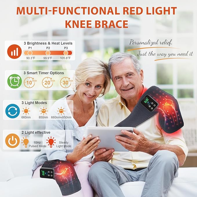 2-Pack Red Light Therapy for Knee Brace, Wireless 72 LEDs Knees Wraps with 660nm & 850nm Infrared Light, 3000mAh Battery, Heat & Pulse for Knee Elbow Shoulder Joint Pain Relief