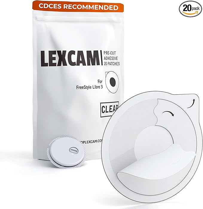 Lexcam Adhesive Patches Compatible with Freestyle Libre 3 – Pack of 20 – Waterproof, Clear Overpatches for Continuous Glucose Monitoring, Stays Secure for 14+ Days, Sensor is NOT Included