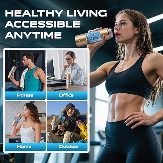Hydrogen Water Bottle Generator,4500PPB SPE/PEM Technology -Smart Electrolysis Water Ionizer -320ML Portable Rich Hydrogen Water Machine for Health Gifts, 24-Hour Hydrogen Retention (Gold)