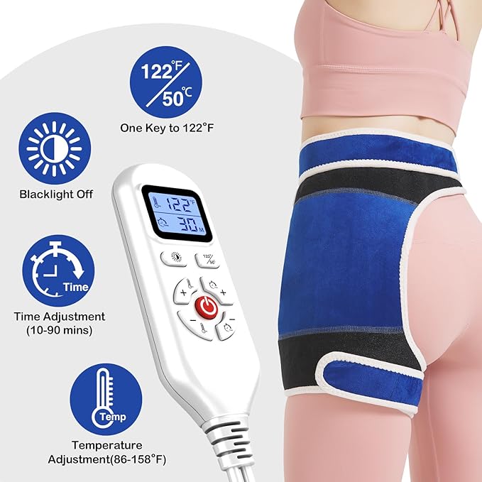 Hip Heating Pad for Hip Pain Relief,Hip Support Brace for Sciatica Pain Relief,Heated Hip Brace with Auto Shut Off,Lower Back/Thigh/Buttock Electric Heat Pad for Men Women,86℉-158℉ Adjust