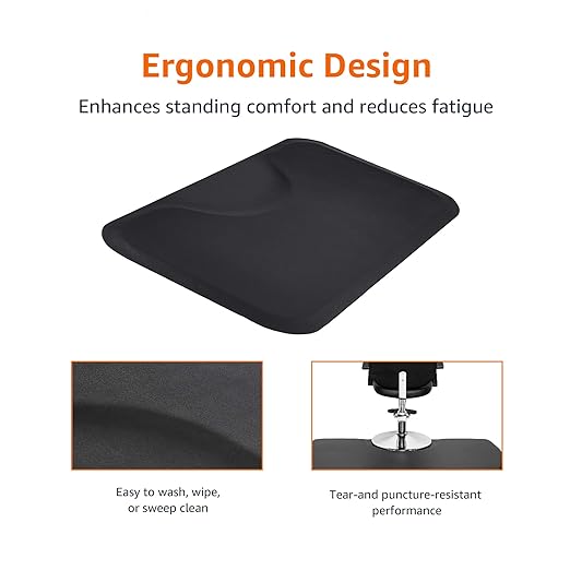 Amazon Basics Rectangular Anti-Fatigue Salon & Barber Shop Floor Mat, Non-Slip Standing Surface, 3ft x 5ft x 5/8 inch, Black
