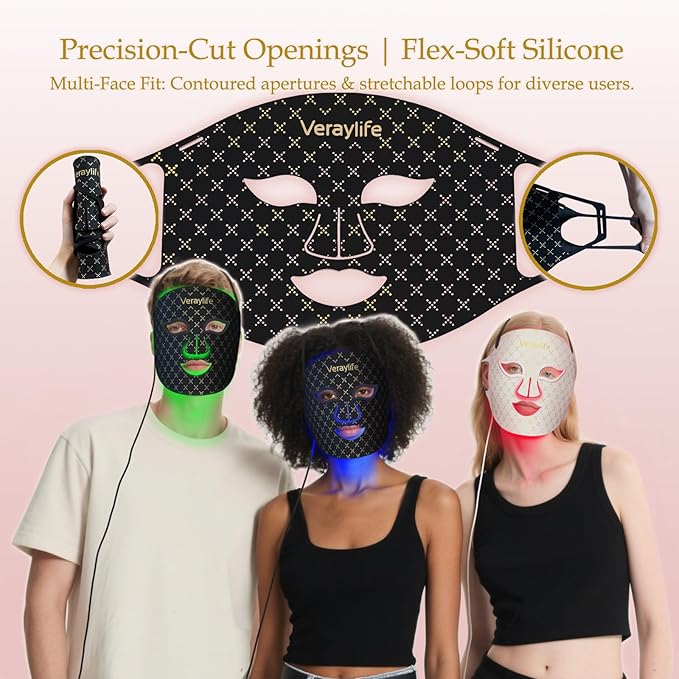 Red Light Therapy for Face, LED Facial Mask, Skin Care Light with Near Infrared 850nm & Adjustable Blue Light, Portable Home Device with 7 Colors & 8 Modes, 432 Beads Pro LEDs (Black-C)