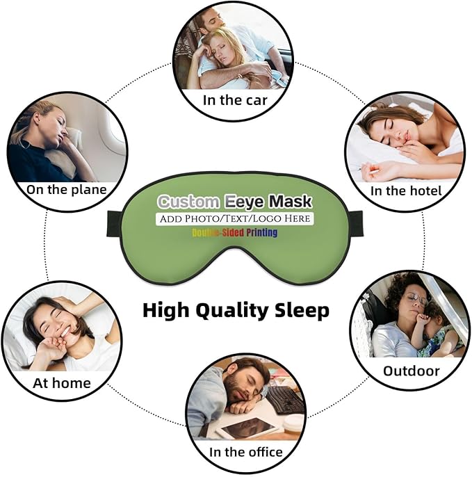 Custom Sleep Eye Mask Personalized Men Women Blindfold Design Your Own Photo Text Logo Adjustable Strap Soft Eyeshade Customized Blackout Eye Cover for Home Offices Travel Kiwi