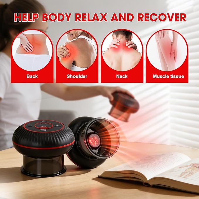Electric Smart Cupping Set - 4 in 1 Cupping Kit for Massage Therapy, 12 Levels of Suction Strength and Red Light for Targeted Pain Relief, Great Gift for Parents, Friends