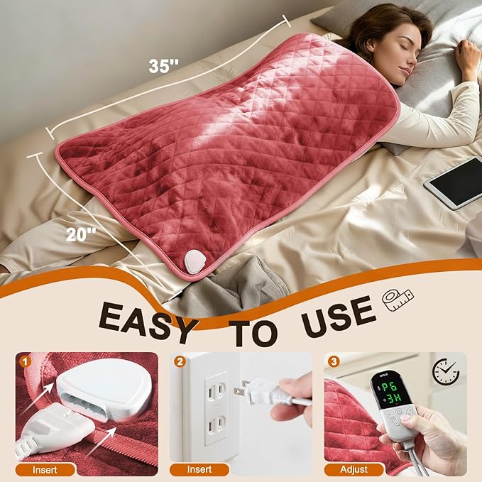 Heating Pad for Back & Period Cramps – 35"x20" King Size, Electric Heating Pads for Shoulder Neck Arms Legs, Dry/Moist Heat, 6 Heating & Auto Off, Machine Washable, Birthday Gifts for Women & Men